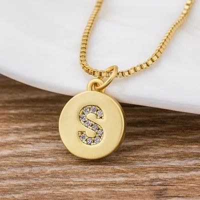 Charm Personal Pendant Necklace with Initial A-Z Zircon in Gold Color