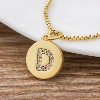 Charm Personal Pendant Necklace with Initial A-Z Zircon in Gold Color