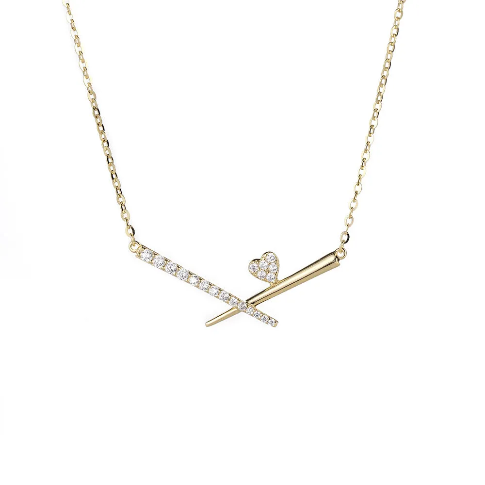 Chopsticks Love Zircon Silver Necklace