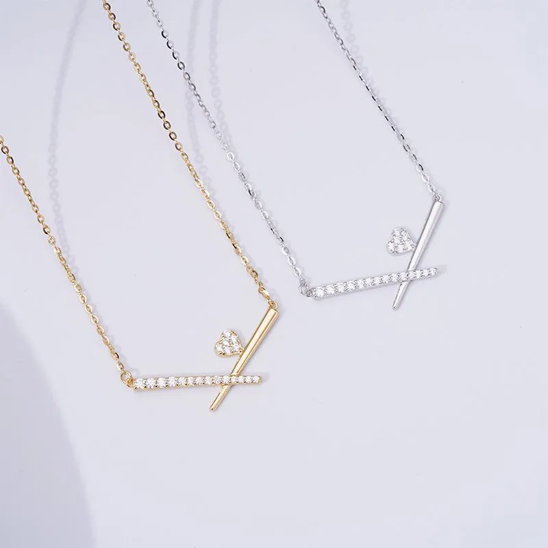 Chopsticks Love Zircon Silver Necklace