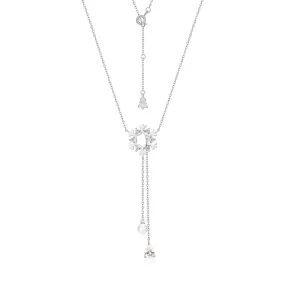 Christmas Zircon Pearl Snowflake Tassel Sterling Silver Necklace