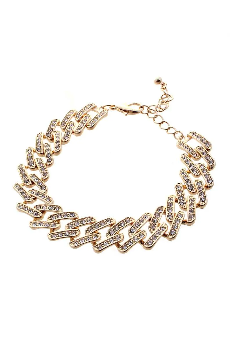 Chunky Rhinestone Stud Metal Link Chain Bracelet