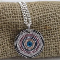 Circle Multi-stone Pendant of  Silver Chain Necklace