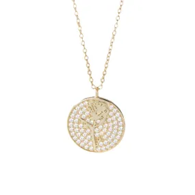 Circular Micro-set Zircon Rose Pendant Silver Collarbone Necklace for Women