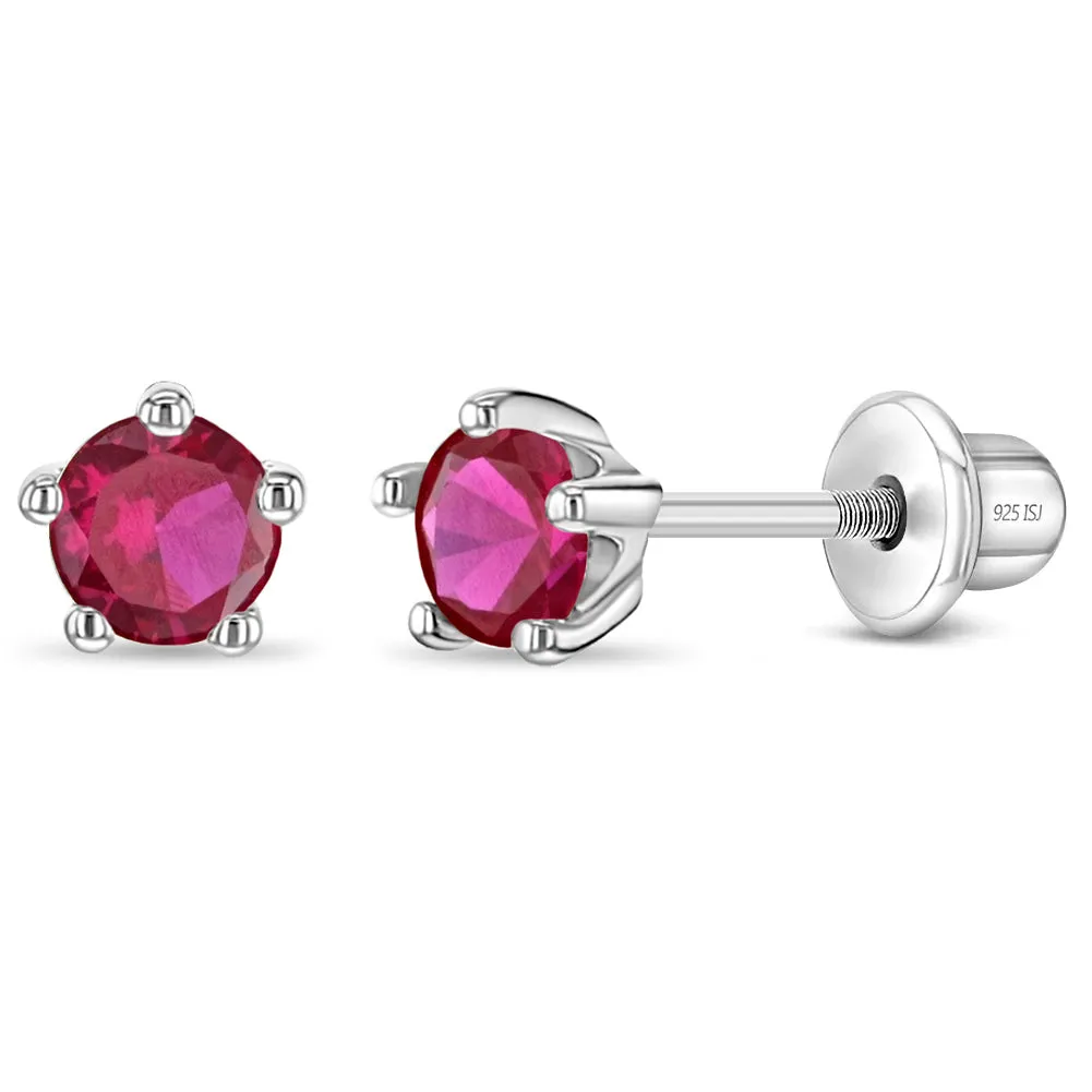 Classic CZ Birthstone Solitaire 4mm Baby / Toddler / Kids Earrings Screw Back - Sterling Silver