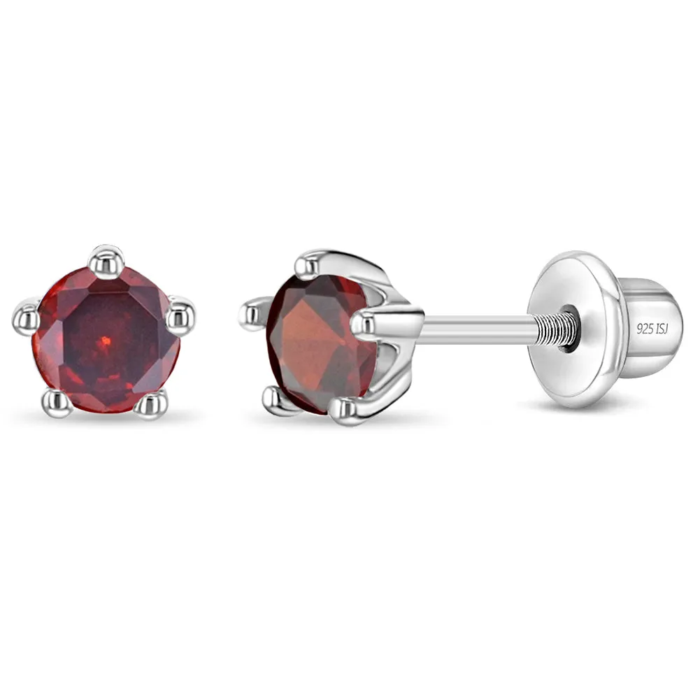 Classic CZ Birthstone Solitaire 4mm Baby / Toddler / Kids Earrings Screw Back - Sterling Silver