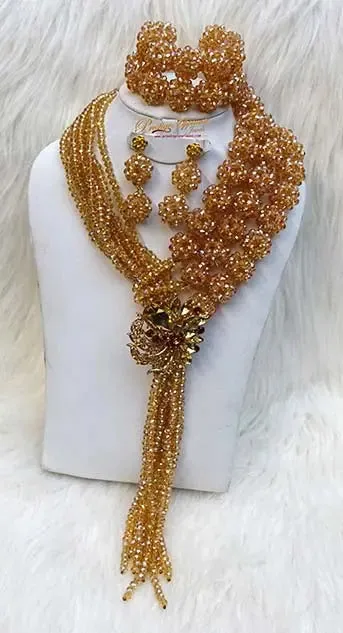 Clearance Sales Gold Crystal Elongated Bridal Party  Jewellery Set