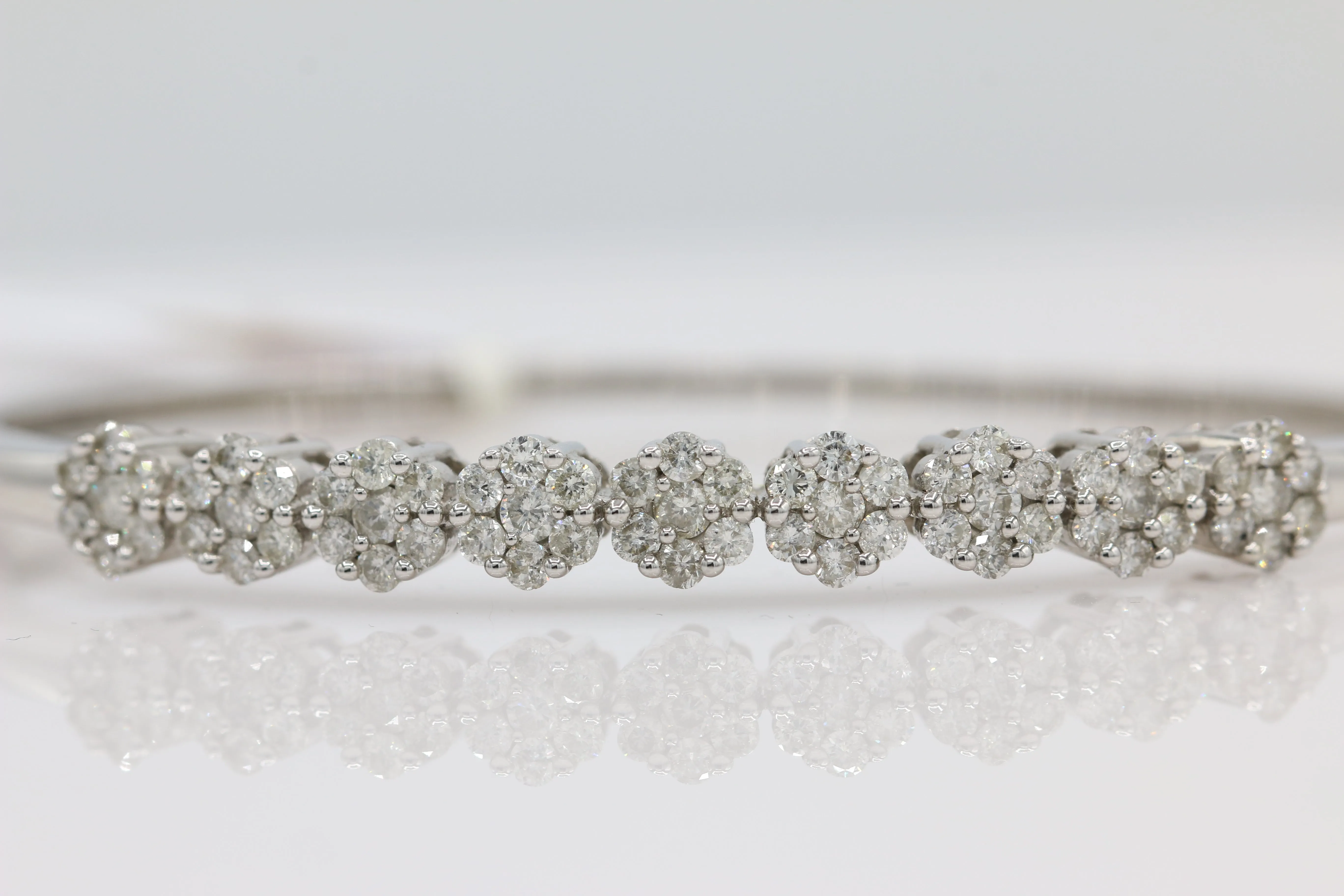 Cluster Floral Diamond Bangle in 14KT White Gold ( 3ct tw dia )