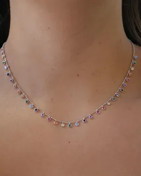 Colorful Charm Necklace 925 Sterling Silver Diamond CZ Sparkle Pull Adjustable Rainbow jewelry