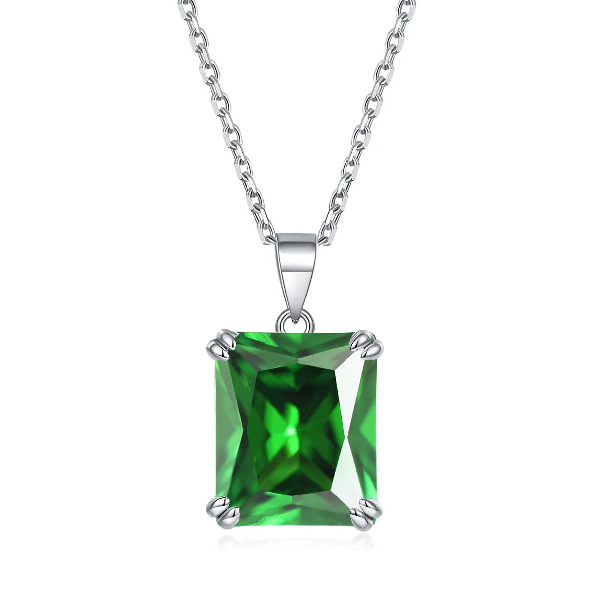 Colorful Rectangle Zircon Pendant Silver Necklace for Women