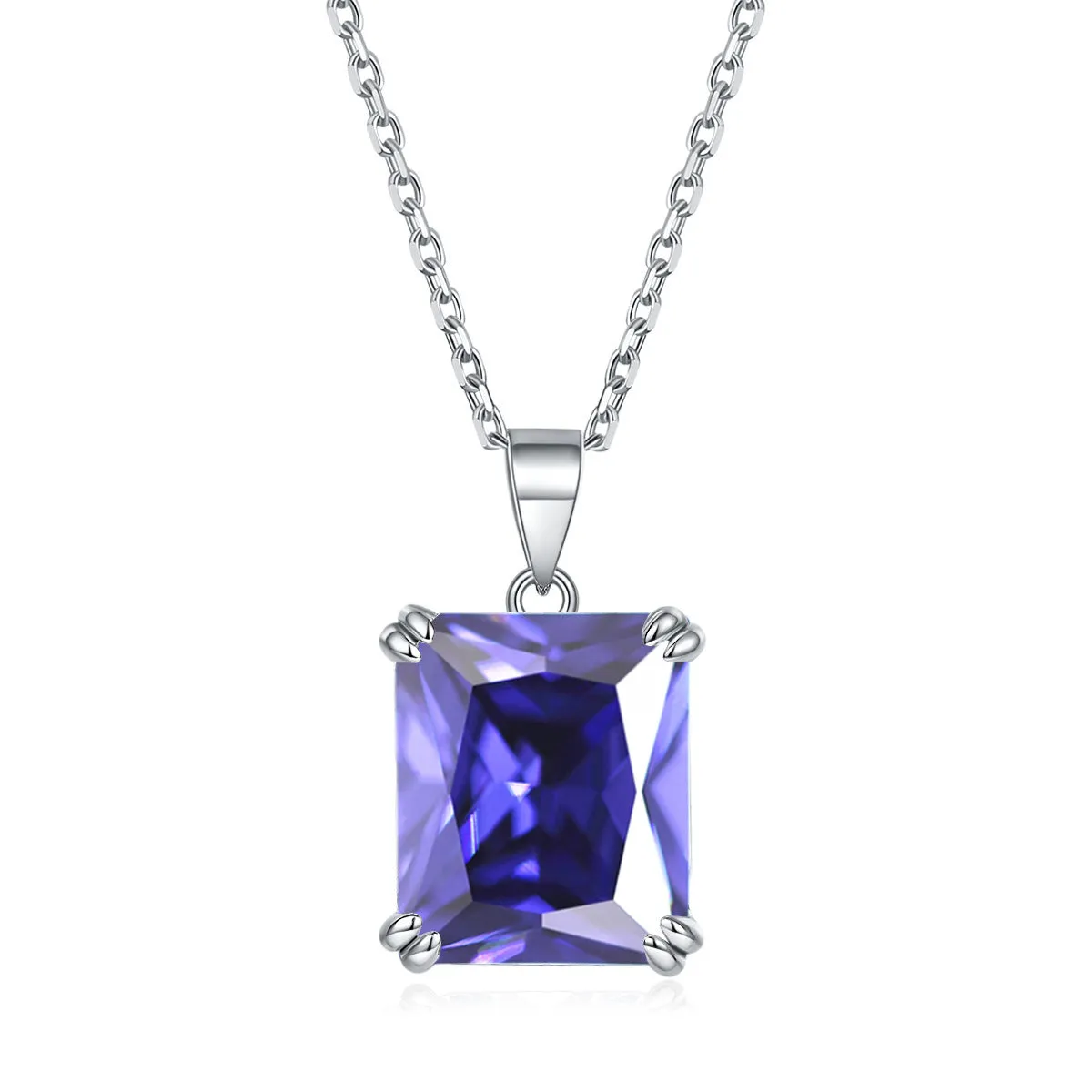 Colorful Rectangle Zircon Pendant Silver Necklace for Women