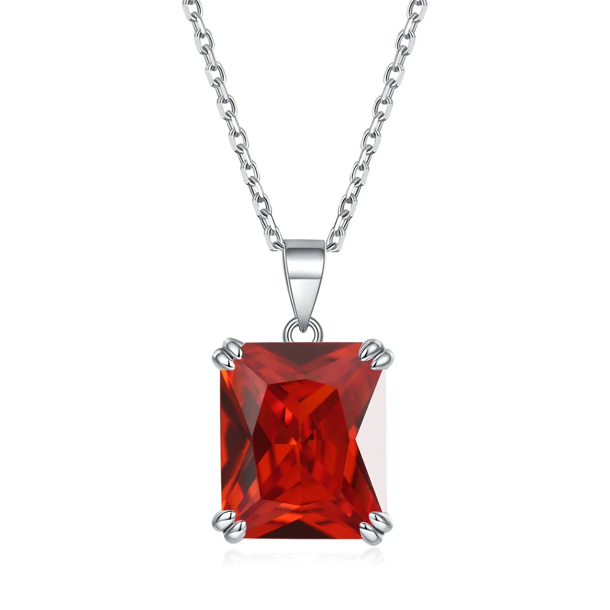 Colorful Rectangle Zircon Pendant Silver Necklace for Women