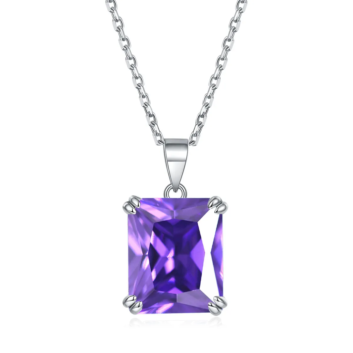 Colorful Rectangle Zircon Pendant Silver Necklace for Women