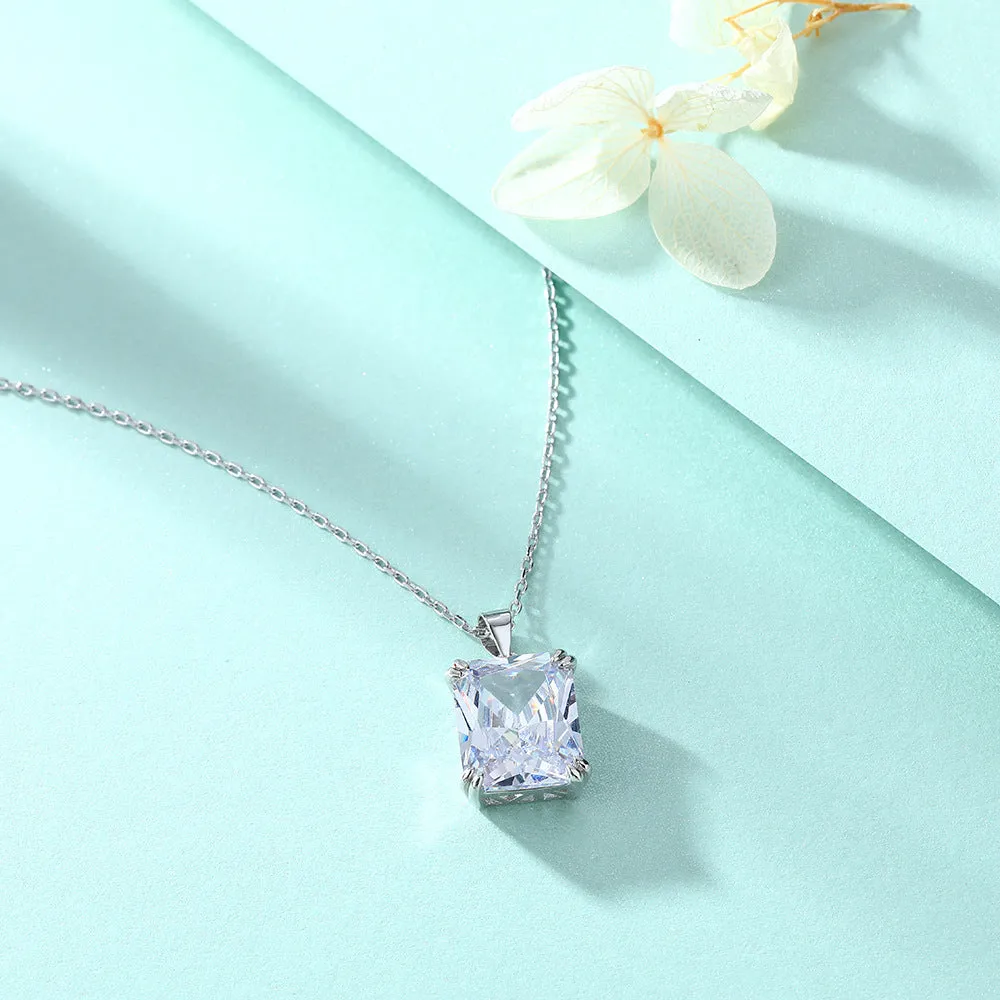 Colorful Rectangle Zircon Pendant Silver Necklace for Women