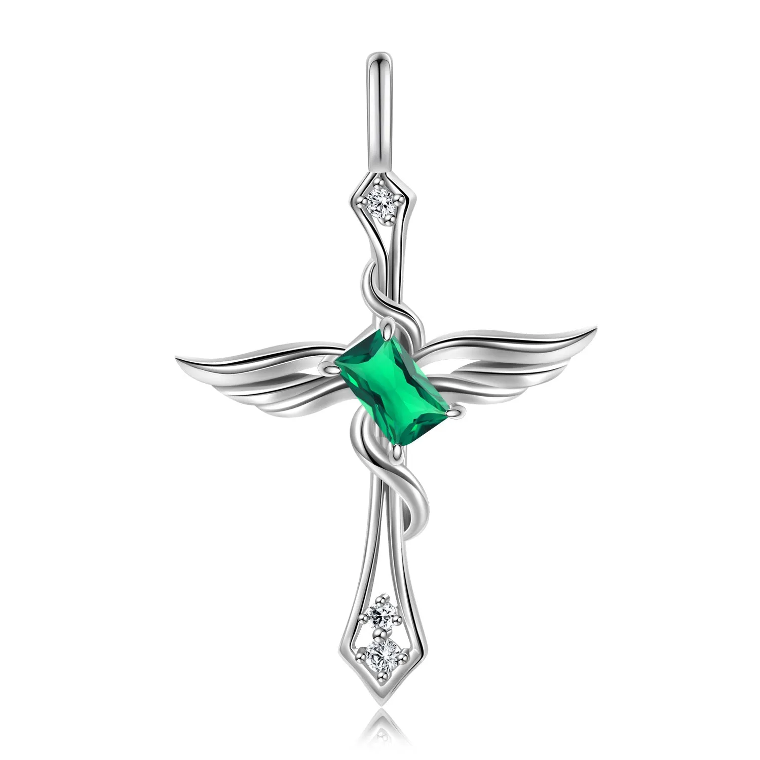 Colourful Radiant Cut Zircon Angle Wings Cross Pendant Silver Necklace