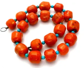 Coral & Turquoise Bead Necklace 18"