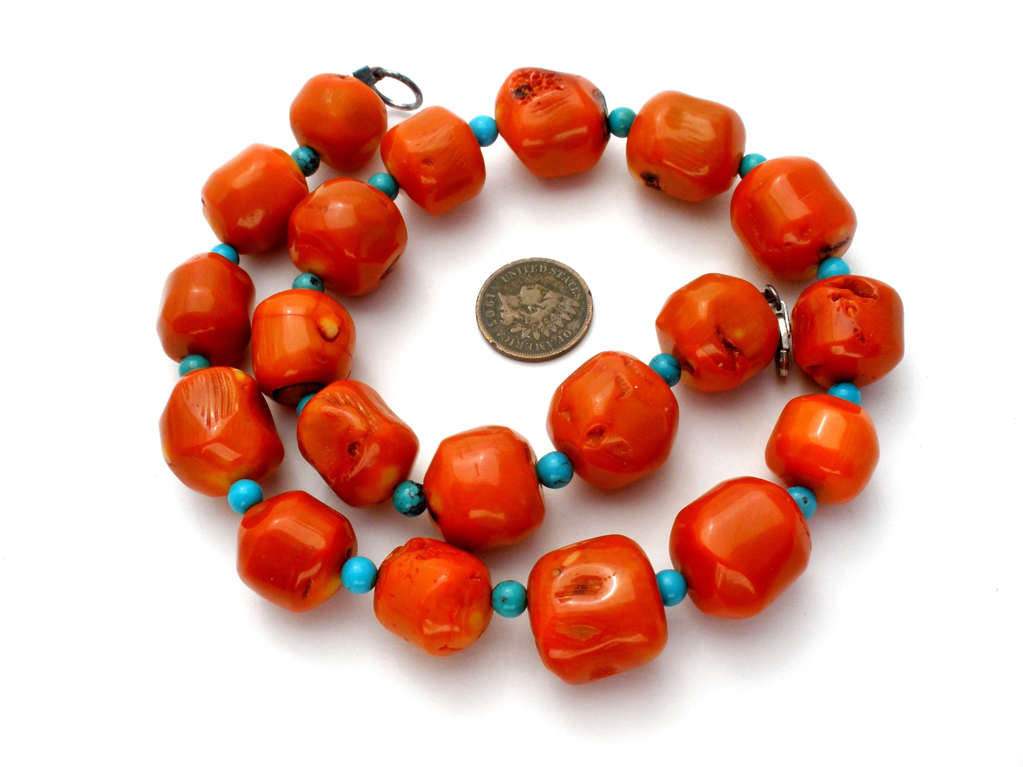 Coral & Turquoise Bead Necklace 18"