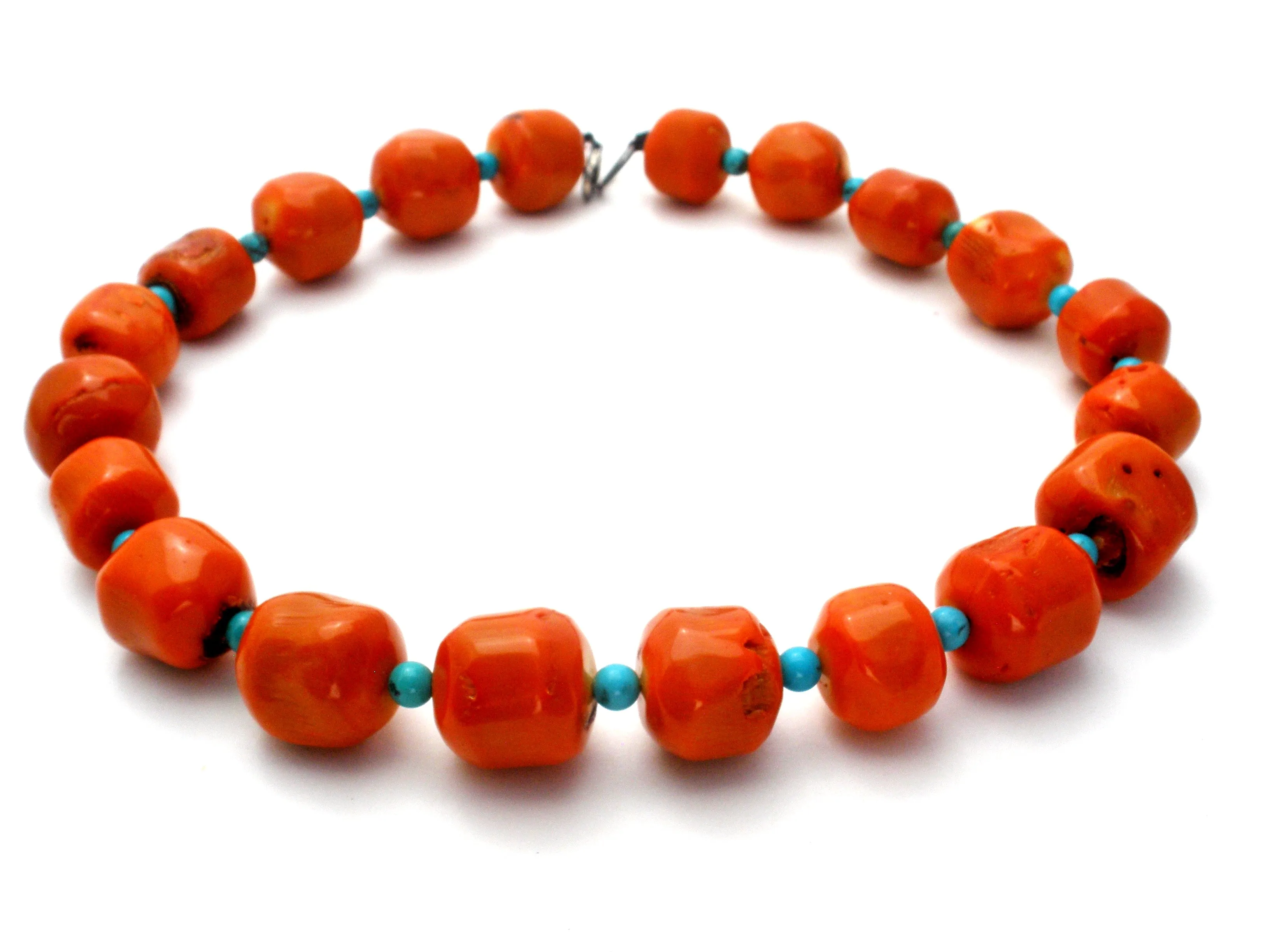 Coral & Turquoise Bead Necklace 18"