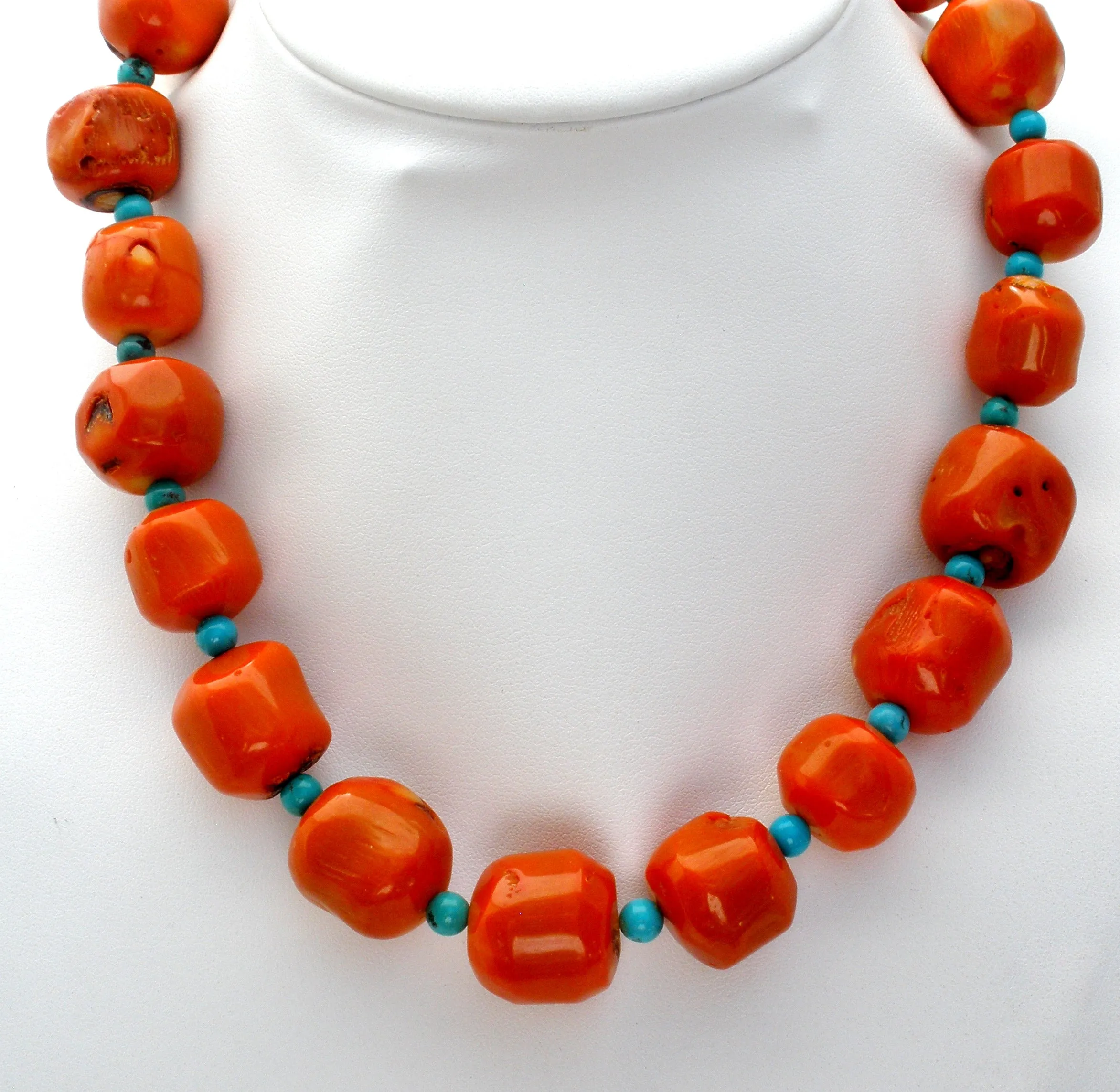 Coral & Turquoise Bead Necklace 18"