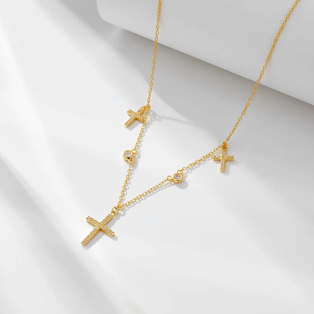 Cross Zircon Silver Necklace