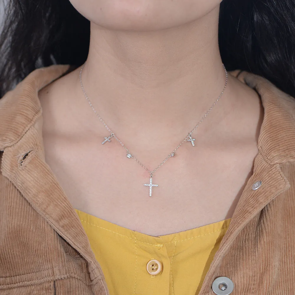 Cross Zircon Silver Necklace