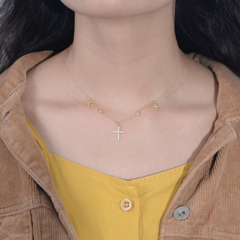 Cross Zircon Silver Necklace