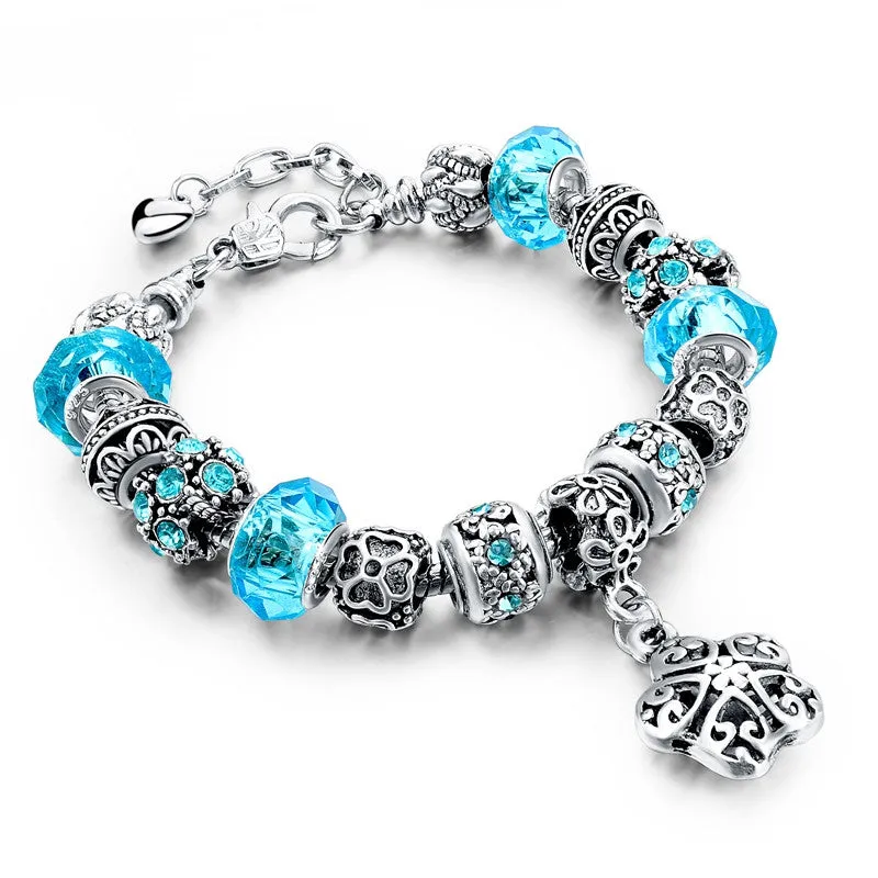 Crystal Beads Diy Charm Bracelets For Women Femme Bracelets With Stones Vintage Silver Sapphire-Jewelry Ruby Pulseras Mujer