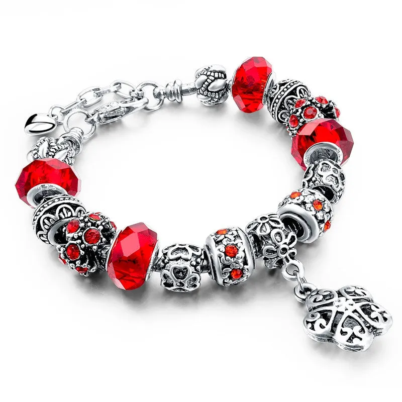 Crystal Beads Diy Charm Bracelets For Women Femme Bracelets With Stones Vintage Silver Sapphire-Jewelry Ruby Pulseras Mujer