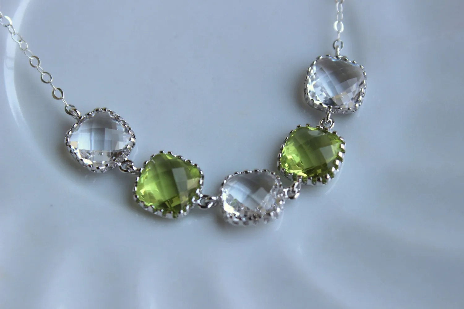 Crystal Clear Peridot Green Necklace Silver Necklace - Bridesmaid Gift Bridal Necklace Peridot Crystal Wedding Jewelry Bridesmaid Jewelry