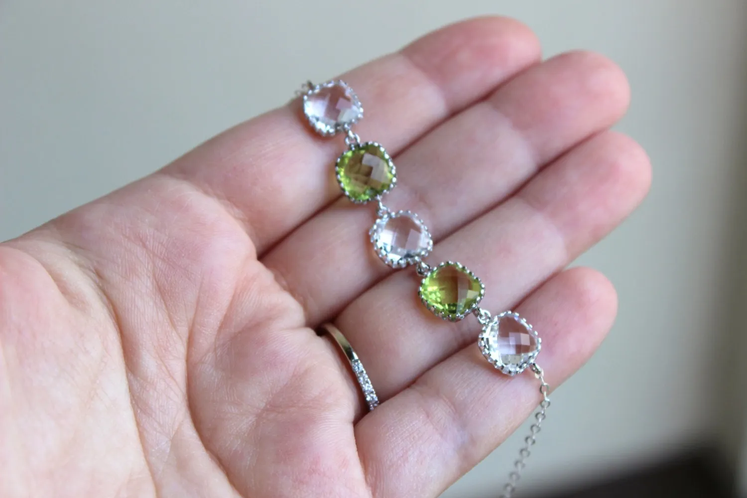 Crystal Clear Peridot Green Necklace Silver Necklace - Bridesmaid Gift Bridal Necklace Peridot Crystal Wedding Jewelry Bridesmaid Jewelry