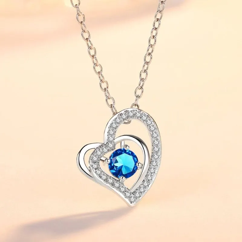 Crystal CZ Heart Pendant Choker Necklace