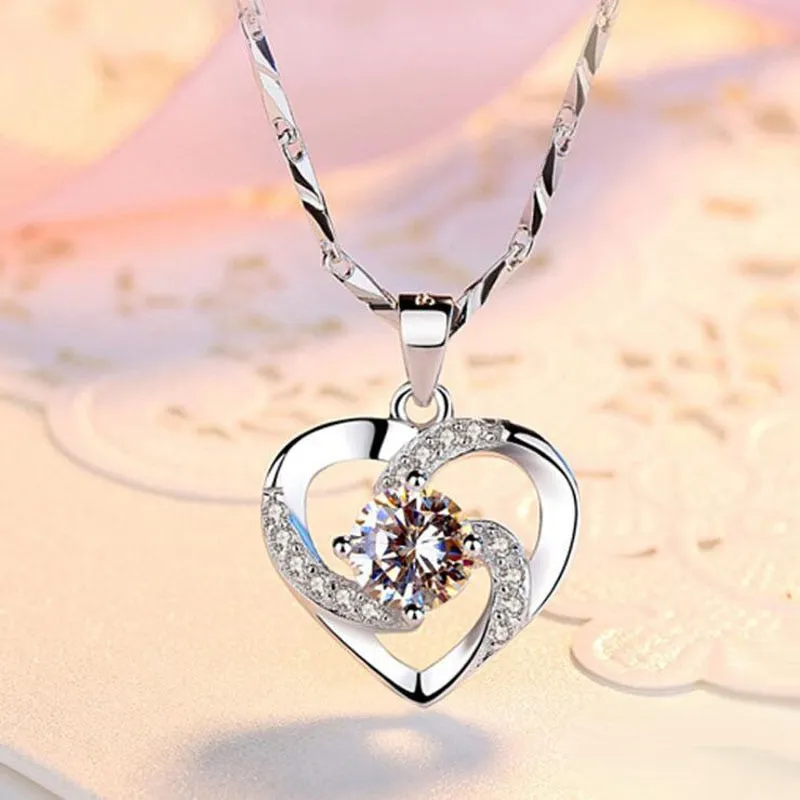 Crystal CZ Heart Pendant Choker Necklace