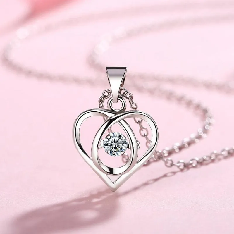 Crystal CZ Heart Pendant Choker Necklace