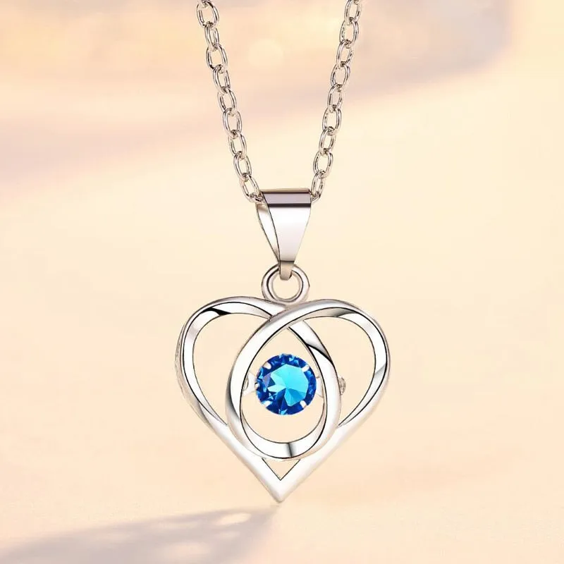 Crystal CZ Heart Pendant Choker Necklace