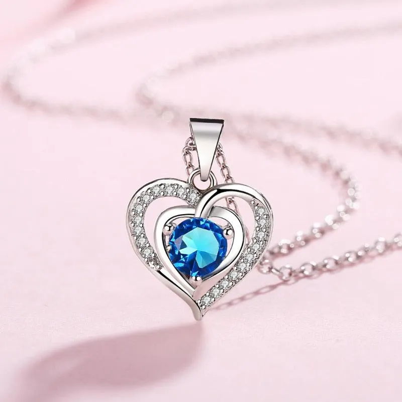 Crystal CZ Heart Pendant Choker Necklace