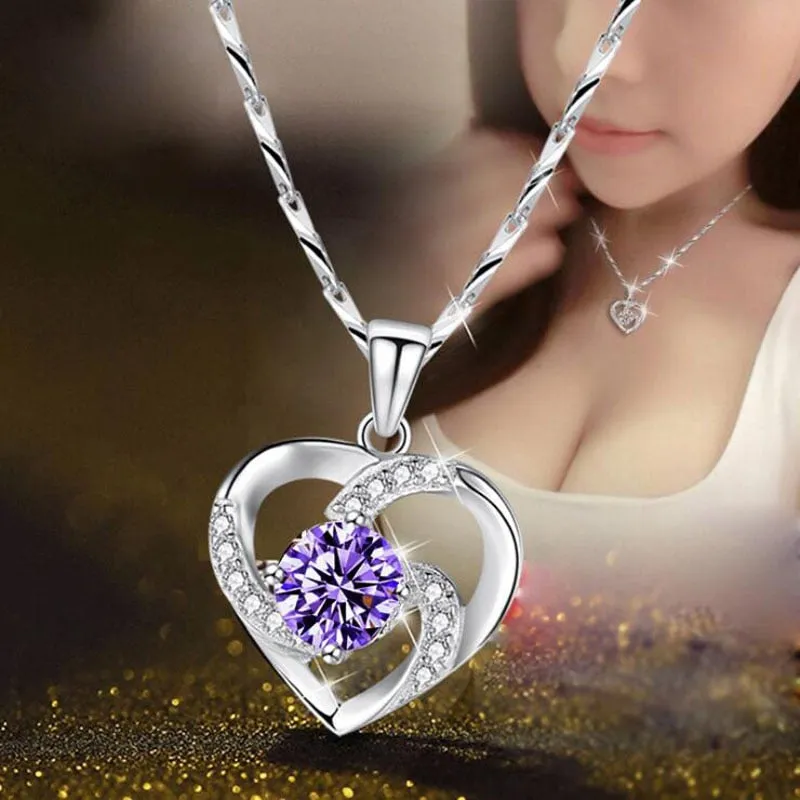 Crystal CZ Heart Pendant Choker Necklace