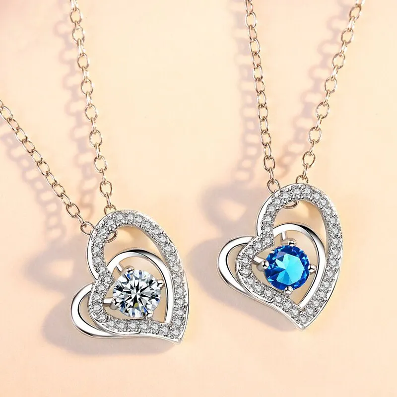 Crystal CZ Heart Pendant Choker Necklace