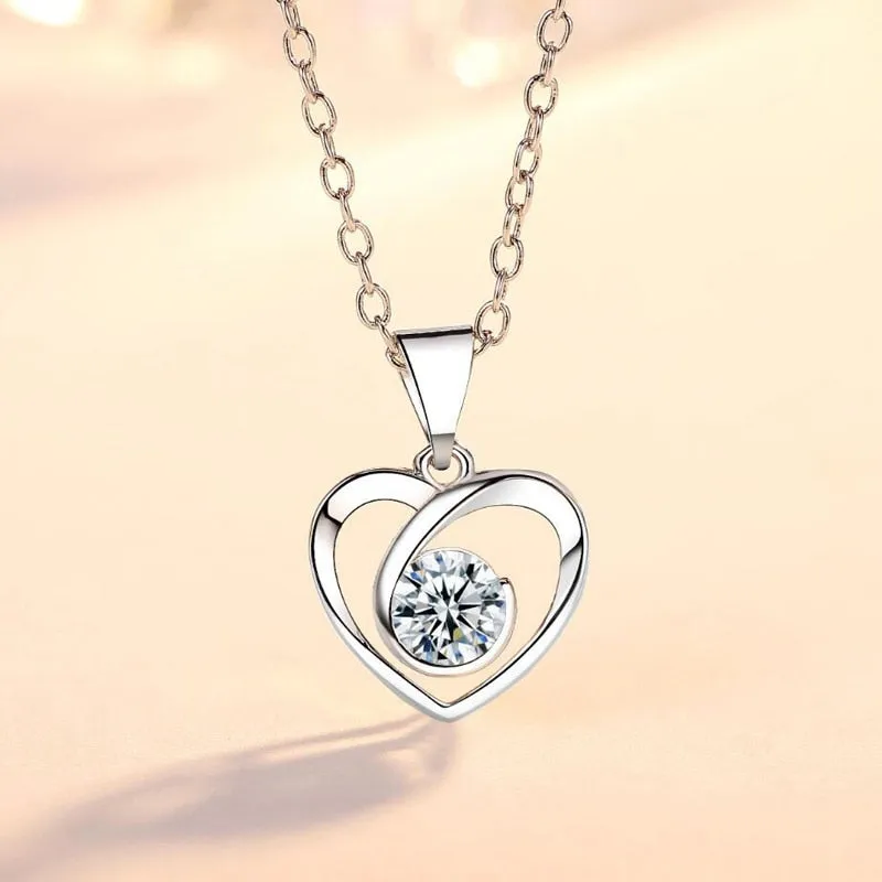 Crystal CZ Heart Pendant Choker Necklace