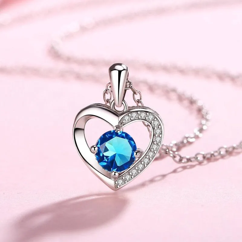 Crystal CZ Heart Pendant Choker Necklace