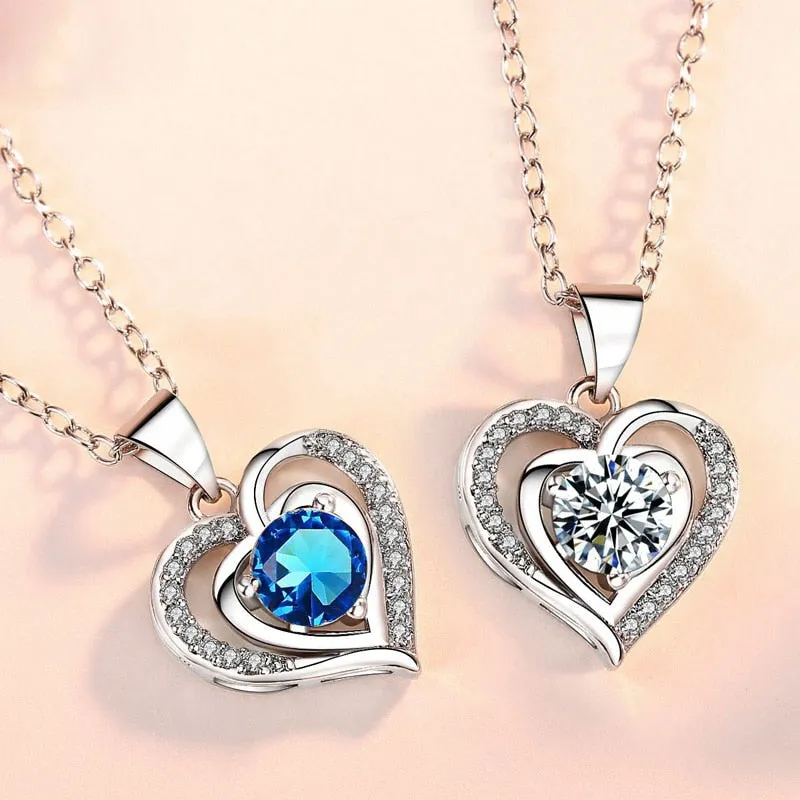 Crystal CZ Heart Pendant Choker Necklace