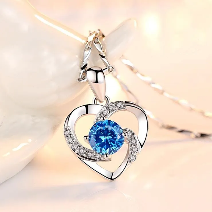 Crystal CZ Heart Pendant Choker Necklace