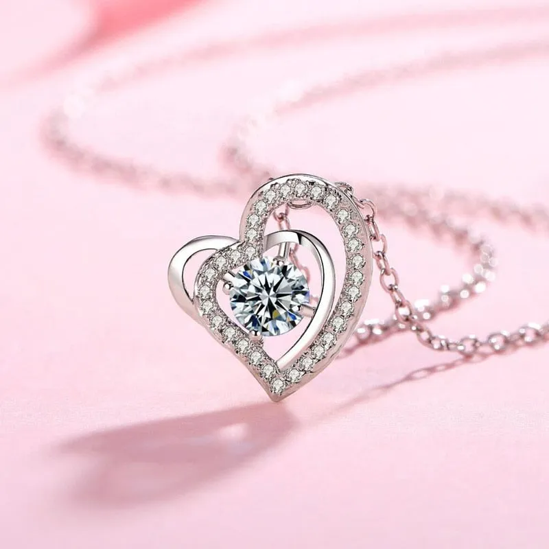 Crystal CZ Heart Pendant Choker Necklace