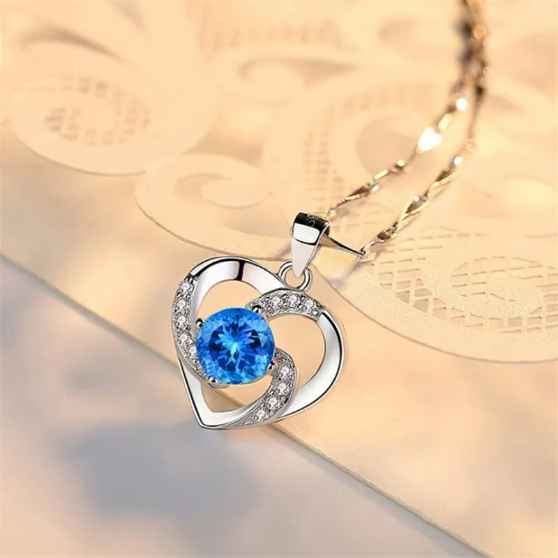 Crystal CZ Heart Pendant Choker Necklace