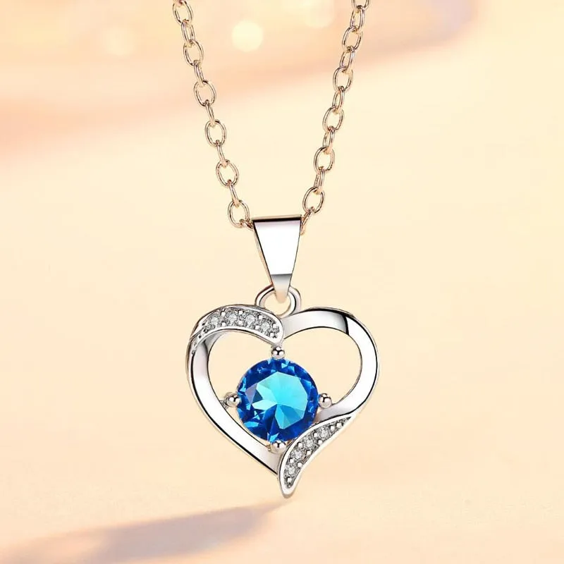 Crystal CZ Heart Pendant Choker Necklace