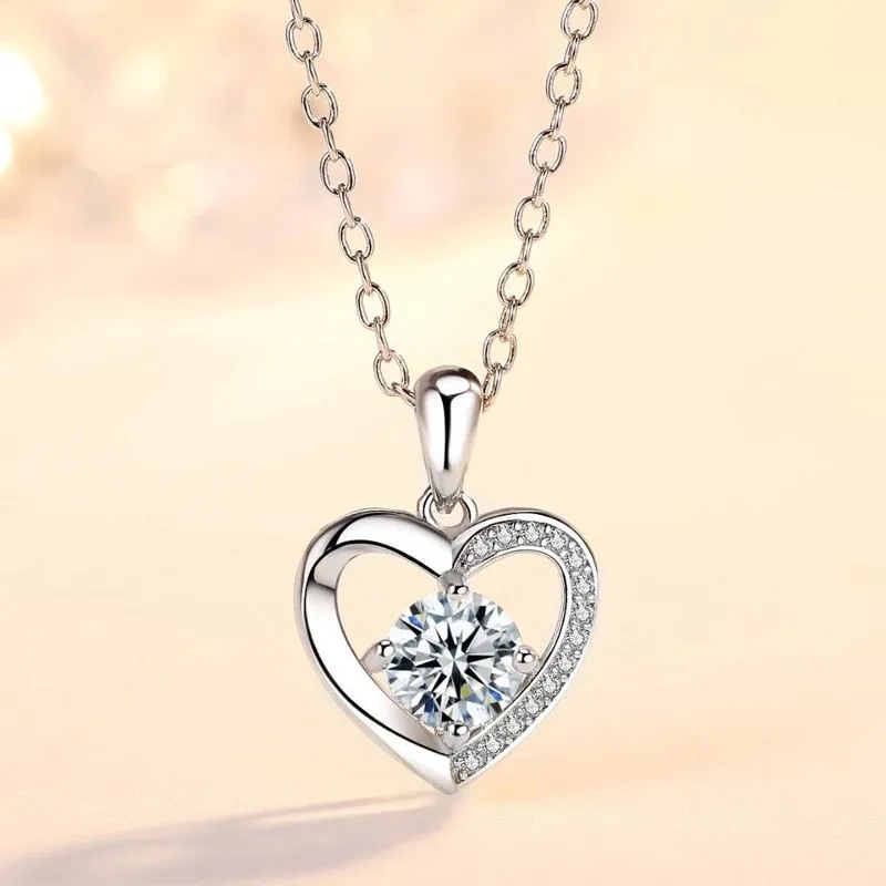 Crystal CZ Heart Pendant Choker Necklace