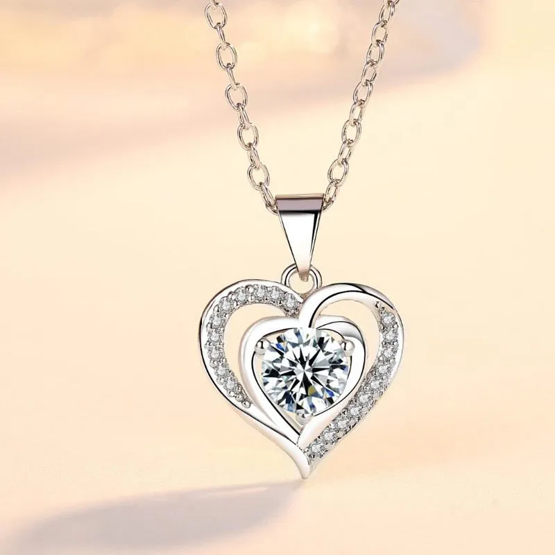 Crystal CZ Heart Pendant Choker Necklace