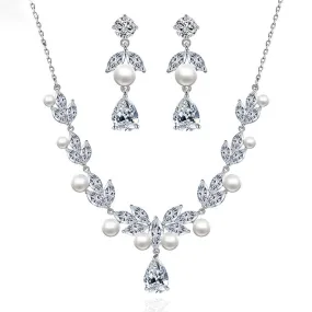 Crystals Cubic Zircon Wedding  Necklace Earring Set Banquet Jewelry