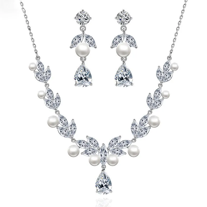 Crystals Cubic Zircon Wedding  Necklace Earring Set Banquet Jewelry