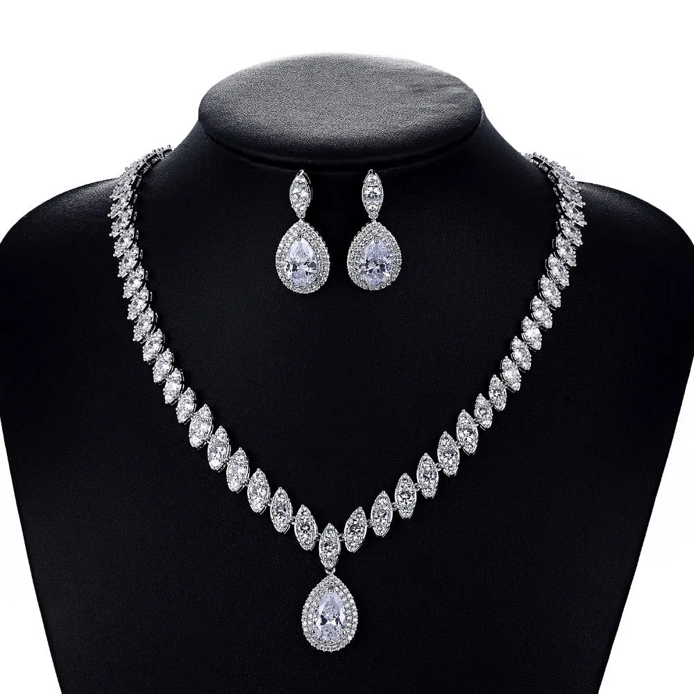 Cubic zirconia bride wedding necklace earring set CN10001