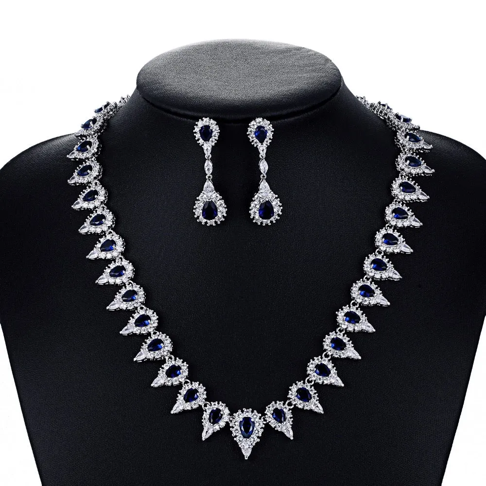 Cubic zirconia bride wedding necklace earring set CN10063